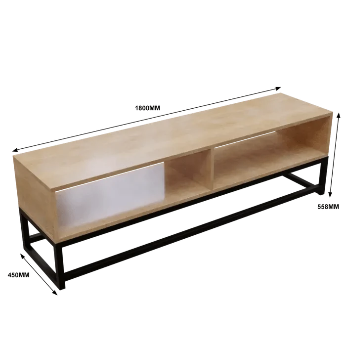 Benji TV Unit With Storage Space in Large Size in Wooden Texture - Ouch Cart