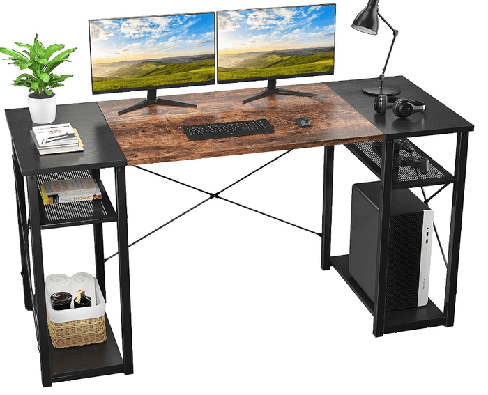 Black and Brown 4 Tier Computer Desk with Storage Shelf - Ouch Cart