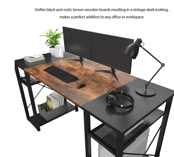 Black and Brown 4 Tier Computer Desk with Storage Shelf - Ouch Cart