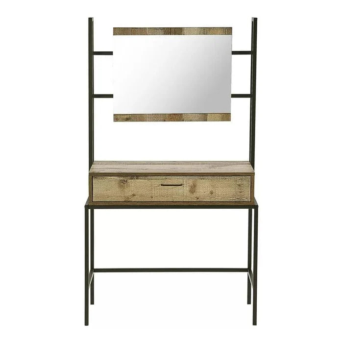 Black and Brown Vanity Desk with Mirror, Modern Makeup Dressing Table Adjustable one Sliding Drawer, Vanity Table Set,Writing Desk Bedroom - Ouch Cart