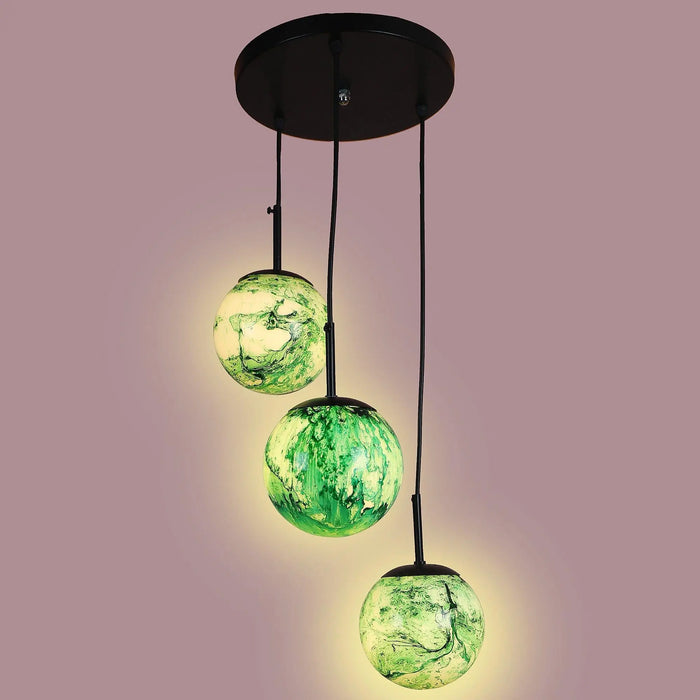 Black And Green 3 Iron Cluster Hanging Light - Ouch Cart