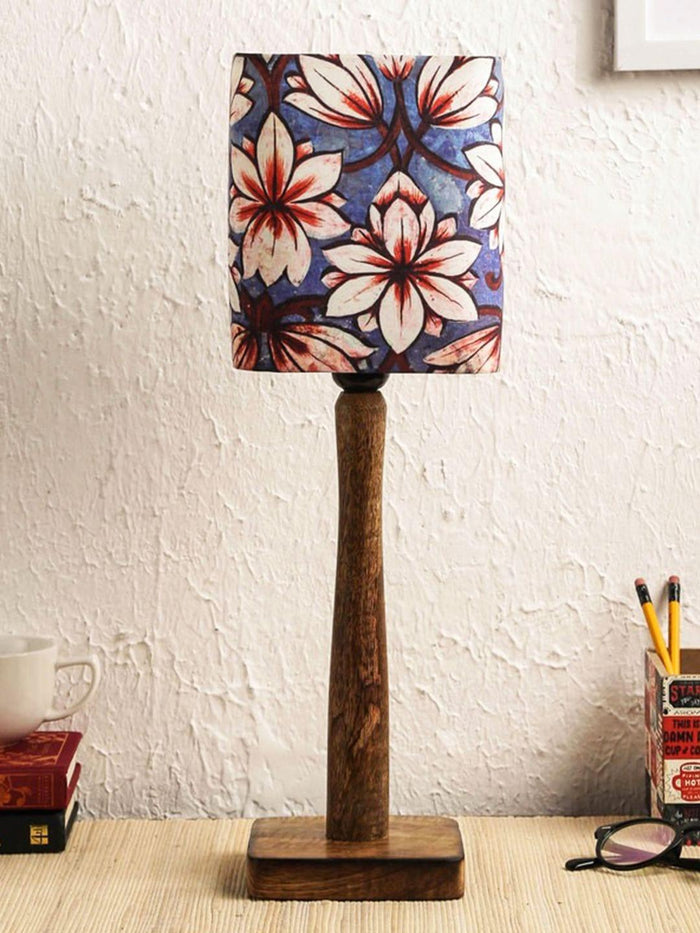 Blue Flowers Wooden Lamp - Ouch Cart