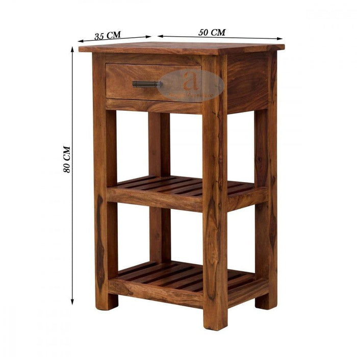 Boston Tallboy Corner table with drawer in honey finish - Ouch Cart