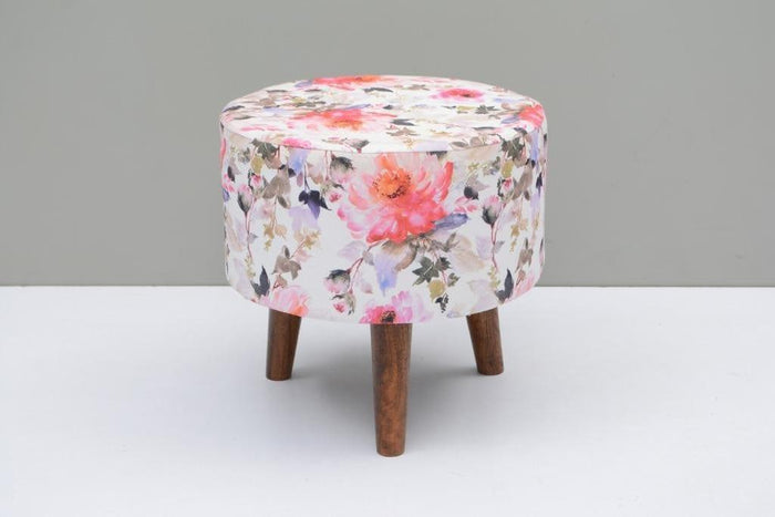 Botanic Mango Wood Foot Stool In Cotton Multicolour - Ouch Cart