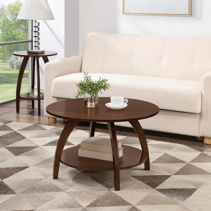Cabool Round Coffee Table with Shelf-OUCH CART | Center table