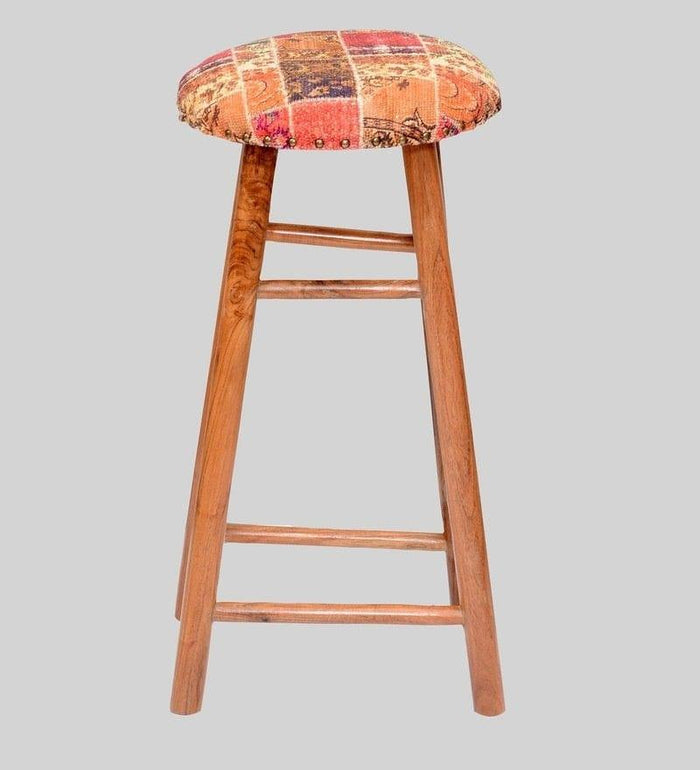 Cady Mango Wood Bar Stool In Velvet MultiColour - Ouch Cart