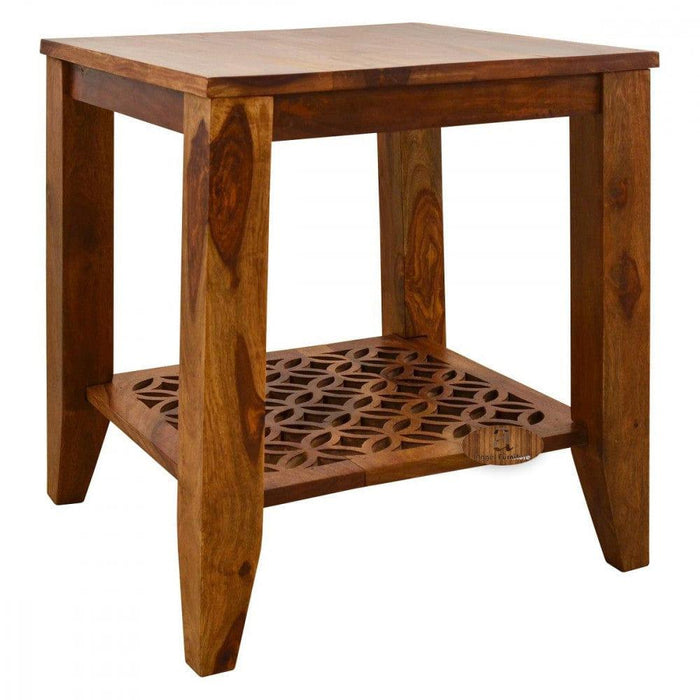 Carved net Side Table in Honey Finish - Ouch Cart