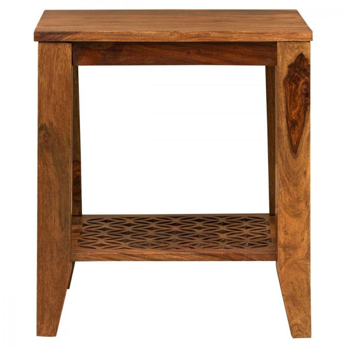 Carved net Side Table in Honey Finish - Ouch Cart