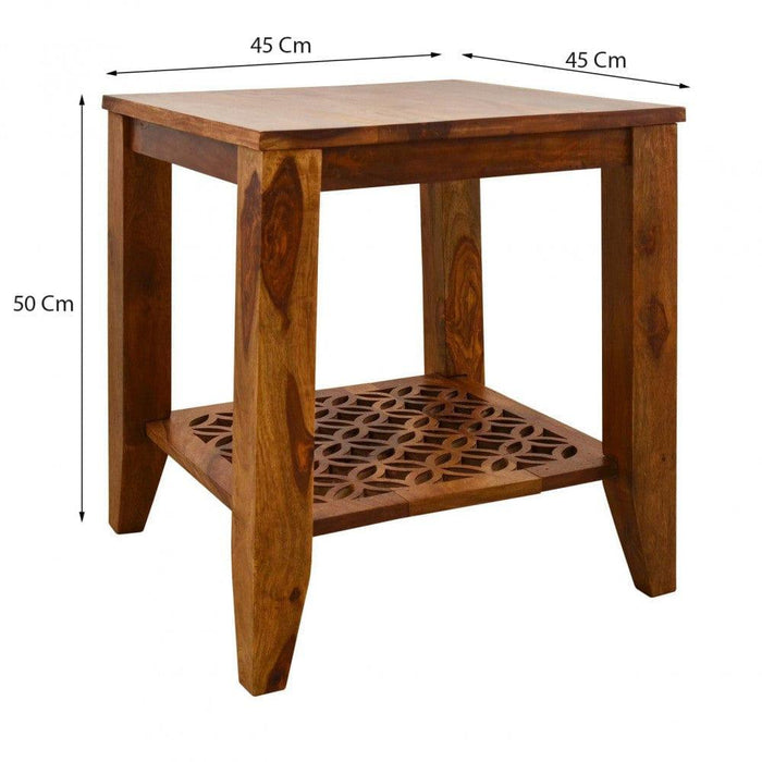 Carved net Side Table in Honey Finish - Ouch Cart