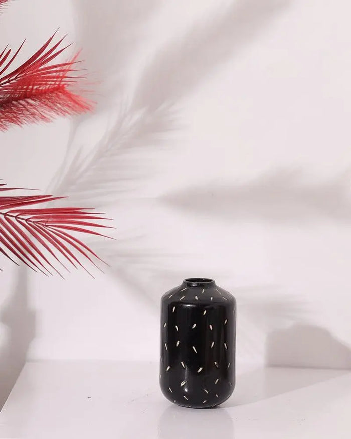 Ceramic Round Black Small Flower Planter Pot For Home Decoration - Ouch Cart