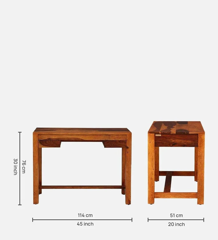 Claire Sheesham Wood Writing Table In Rustic Teak Finish, - Ouch Cart