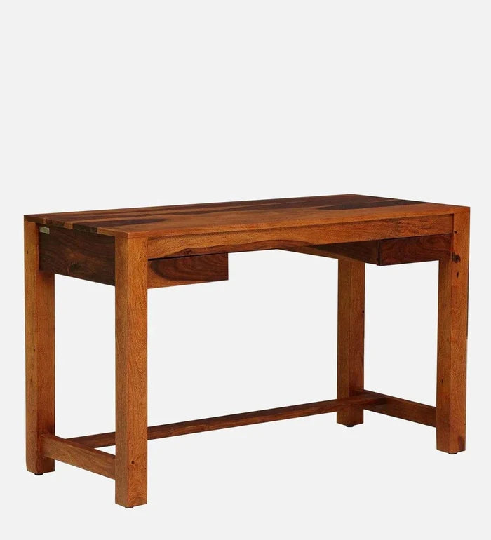 Claire Sheesham Wood Writing Table In Rustic Teak Finish, - Ouch Cart