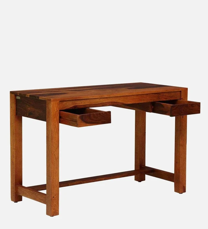 Claire Sheesham Wood Writing Table In Rustic Teak Finish, - Ouch Cart