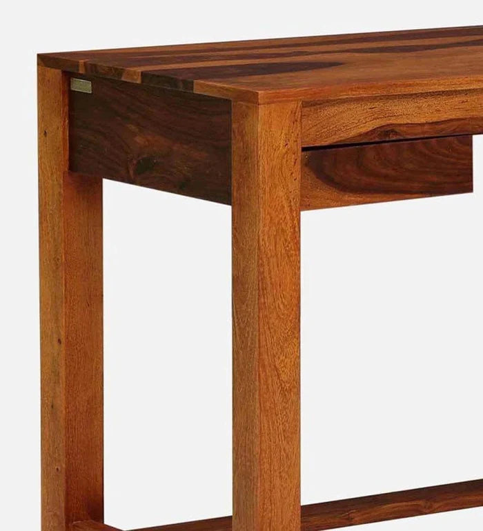 Claire Sheesham Wood Writing Table In Rustic Teak Finish, - Ouch Cart