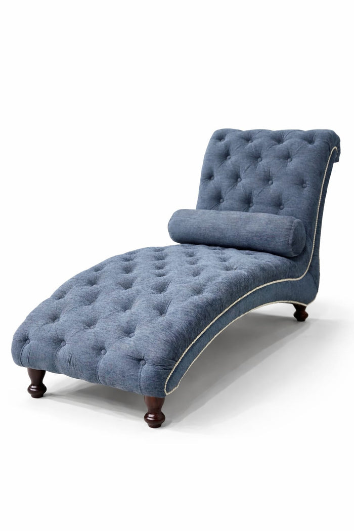 Classic Tufted Chaise Lounge in Blue Fabric | Elegant Accent Lounger