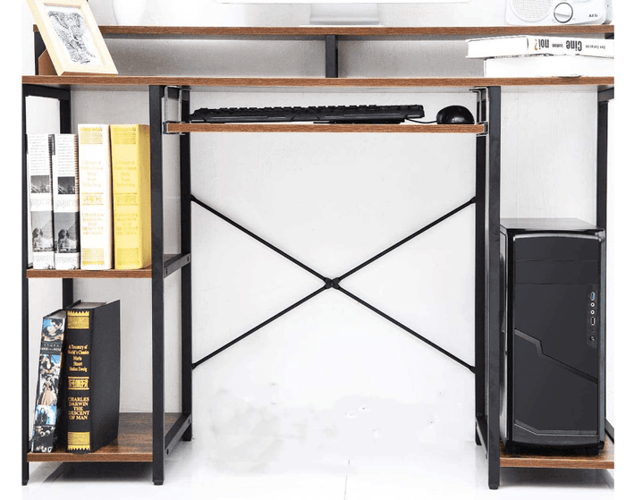 Computer Desk with Storage Shelves and Keyboard Tray - Ouch Cart