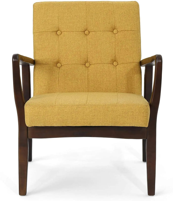 Conrad Fabric Mid-Century Birch Club Chair, Wasabi and Dark Espresso, Mustard - Ouch Cart