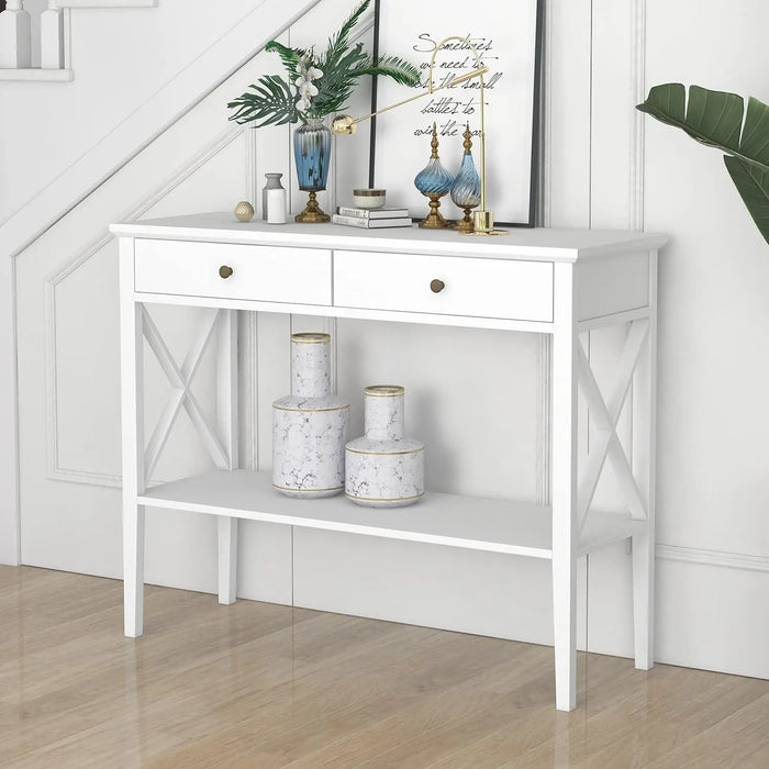 Console Table with 2 Drawers, Sofa Table Narrow for Entryway, - Ouch Cart