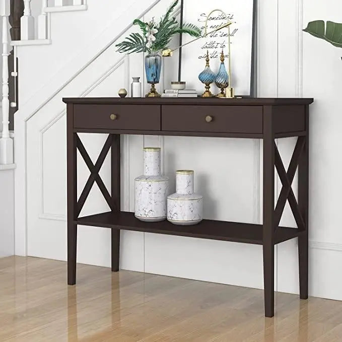 Console Table with 2 Drawers, Sofa Table Narrow for Entryway, - Ouch Cart