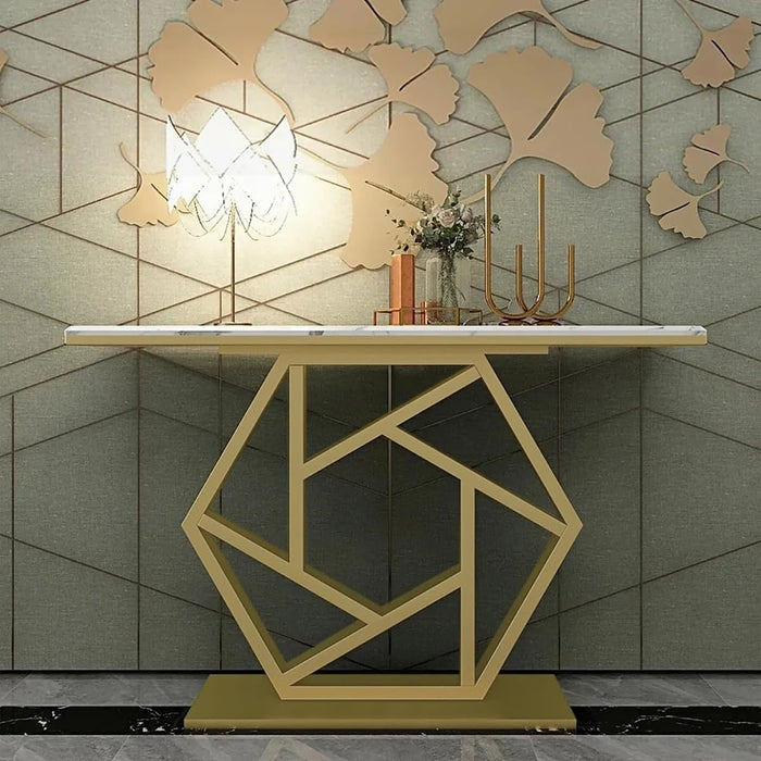 Contemporary Iron Console with Stylish Geometric Form and Elegant Metallic Sheen N.R.HOMESDECOR
