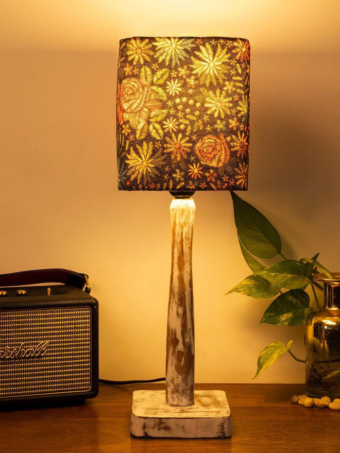 Curve Distress white Lamp with Black flowers shade - Ouch Cart