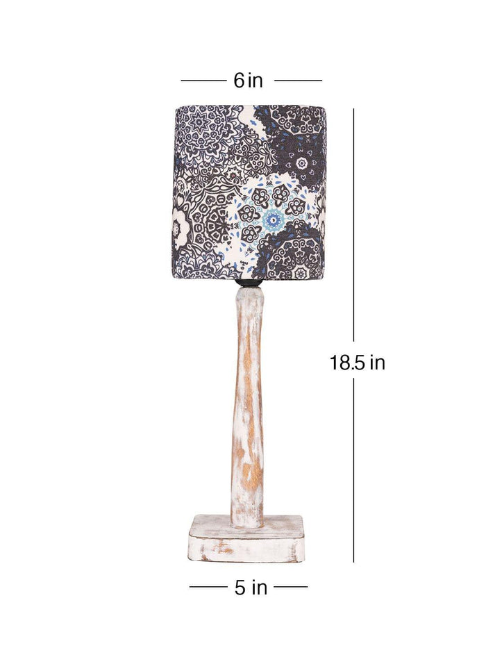 Curve Distress white Lamp with Blue batik print shade - Ouch Cart