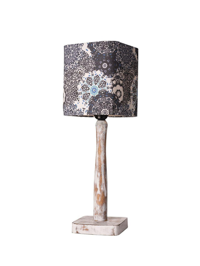 Curve Distress white Lamp with Blue batik print shade - Ouch Cart