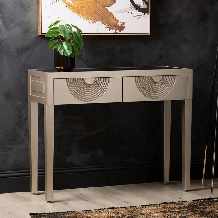 Daiki Console Table for Living Room Furniture, Mirror Top Table Ouch Cart