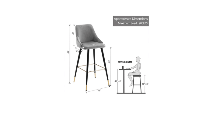 DAVAN BAR STOOL GREY SET OF 2 - Ouch Cart