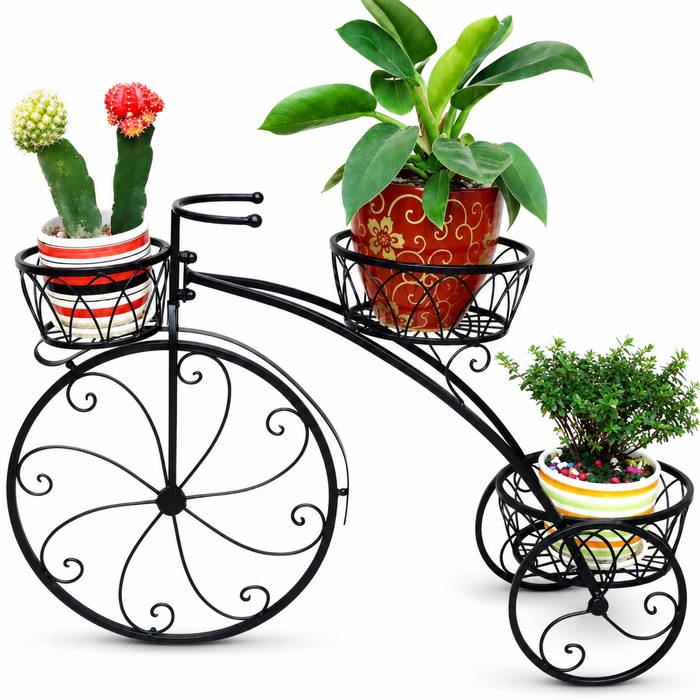 Decorative Bicycle Plant Stand | 3-Tier Metal Flower Pot Holder for Balcony, Garden & Living Room | Cycle Shape Planter Rack Ouch Cart