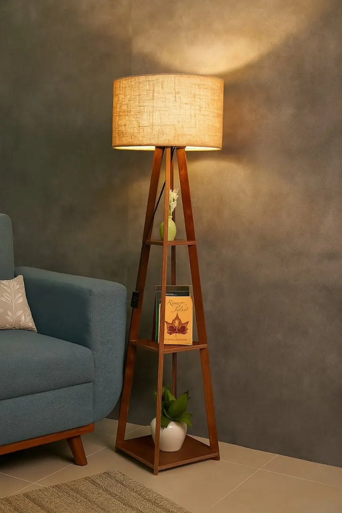 Decorative  Wooden Floor Lamp for Home Decoration Living Room Corner Ouch Cart