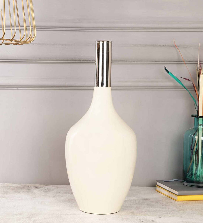 Deidra Fawn White Brass Table Vase, M.M.I. OVERSEAS