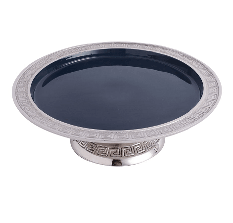 Versace Design Cake Stand in Blue Enamle & Silver Finish - Ouch Cart
