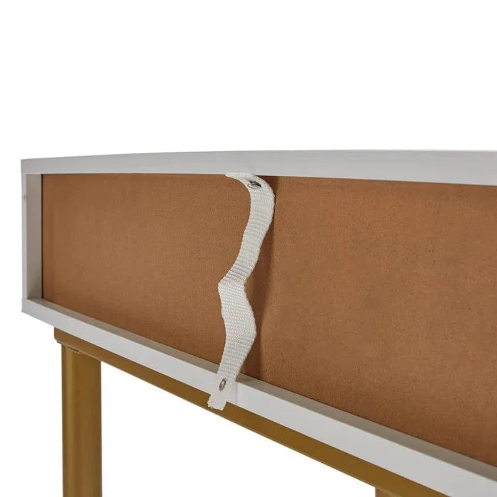 Desk with 2 Drawers, Nail Table Made of Wood, Metal Frame, Manicure Table, White Gold, Dressing Table without Mirror, Modern, Computer Desk, Living Room - Ouch Cart