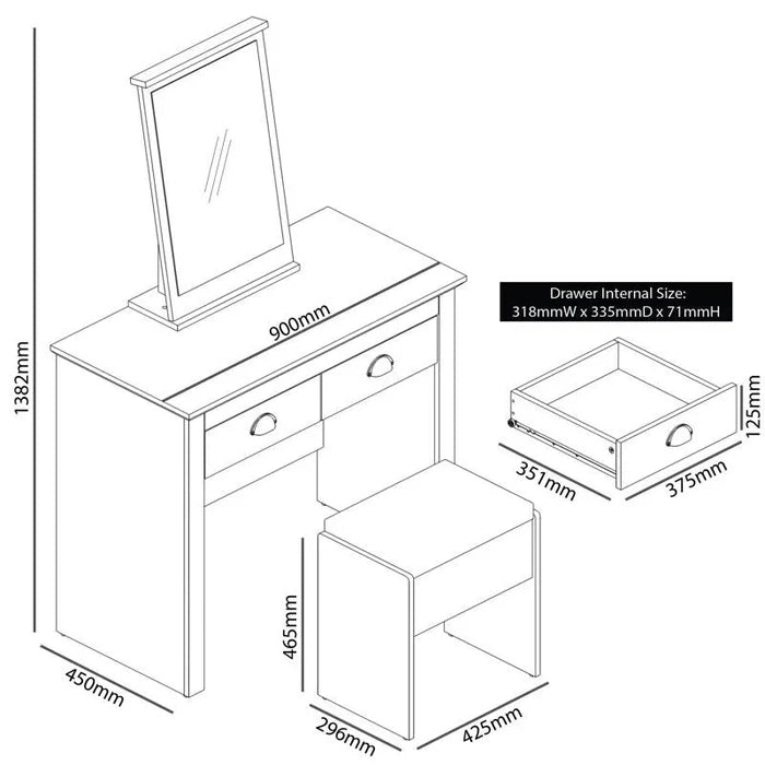 Diego Dressing Table with Mirror - Ouch Cart