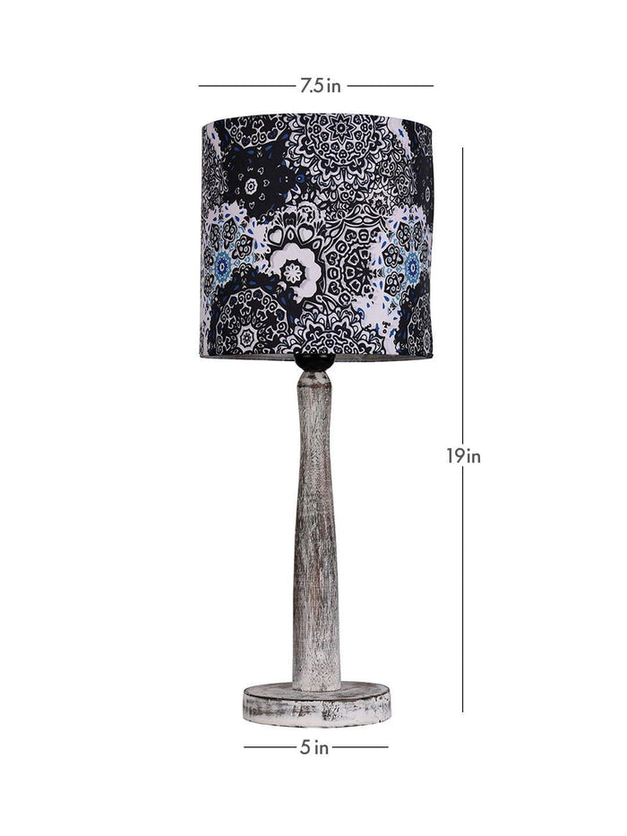 Distress White Wooden Lamp with Blue Batik Print Shade - Ouch Cart