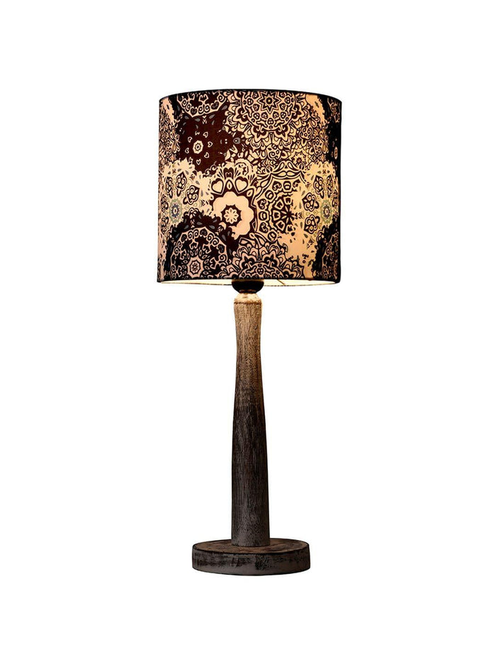 Distress White Wooden Lamp with Blue Batik Print Shade - Ouch Cart