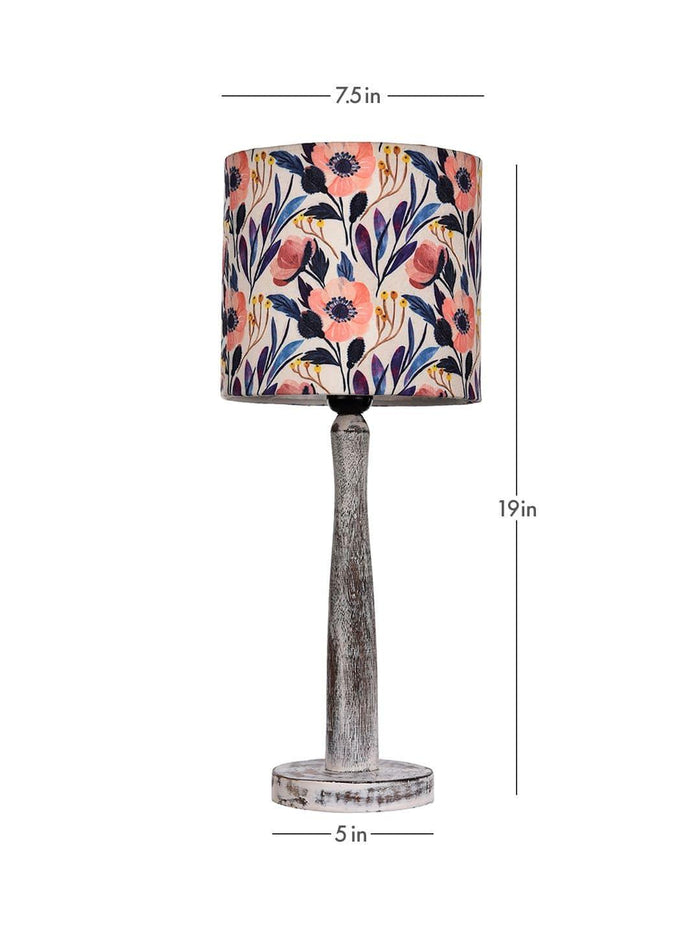 Distress White Wooden Lamp with Pink Floral Shade - Ouch Cart