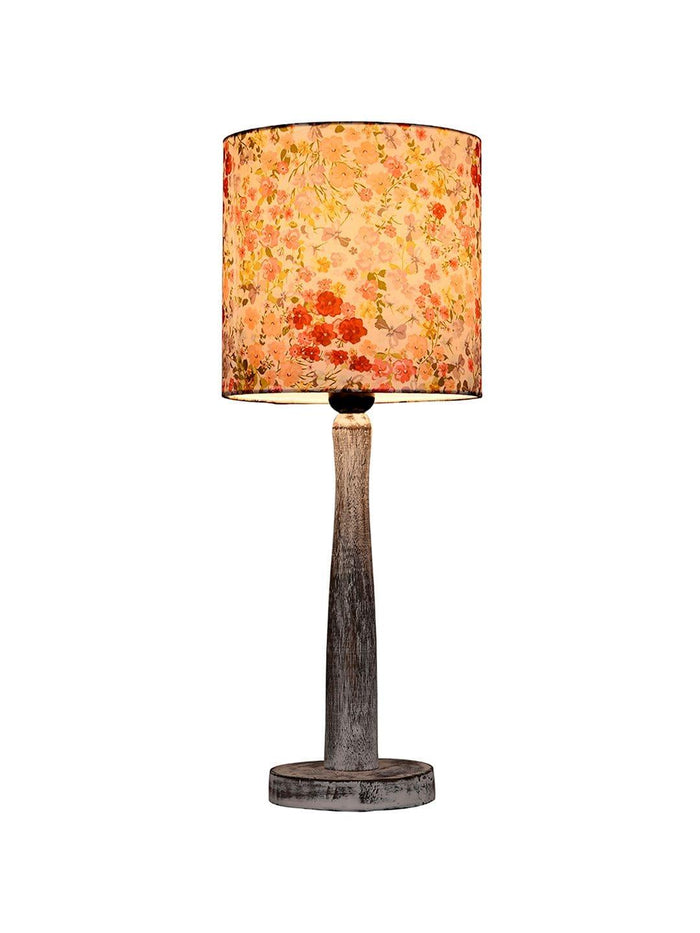 Distress White Wooden Lamp with Tiny Flowers Shade - Ouch Cart