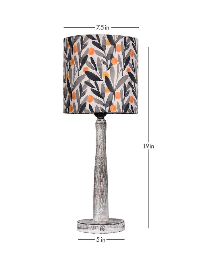 Distress White Wooden Lamp with Yellow Leaf Shade - Ouch Cart