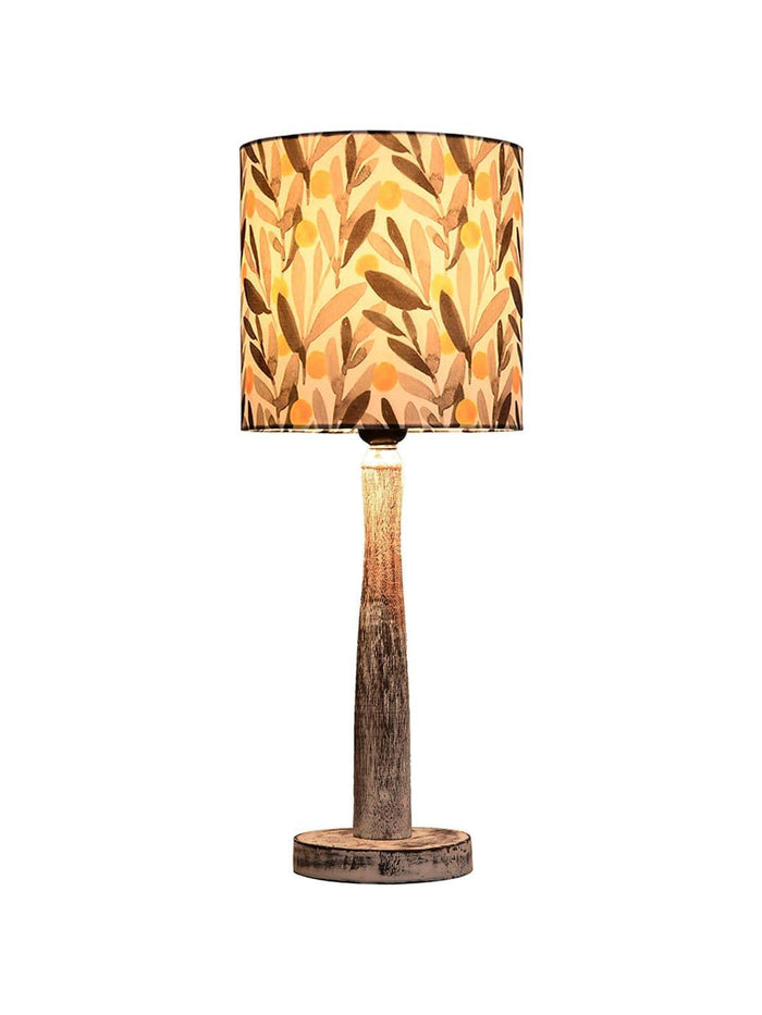 Distress White Wooden Lamp with Yellow Leaf Shade - Ouch Cart