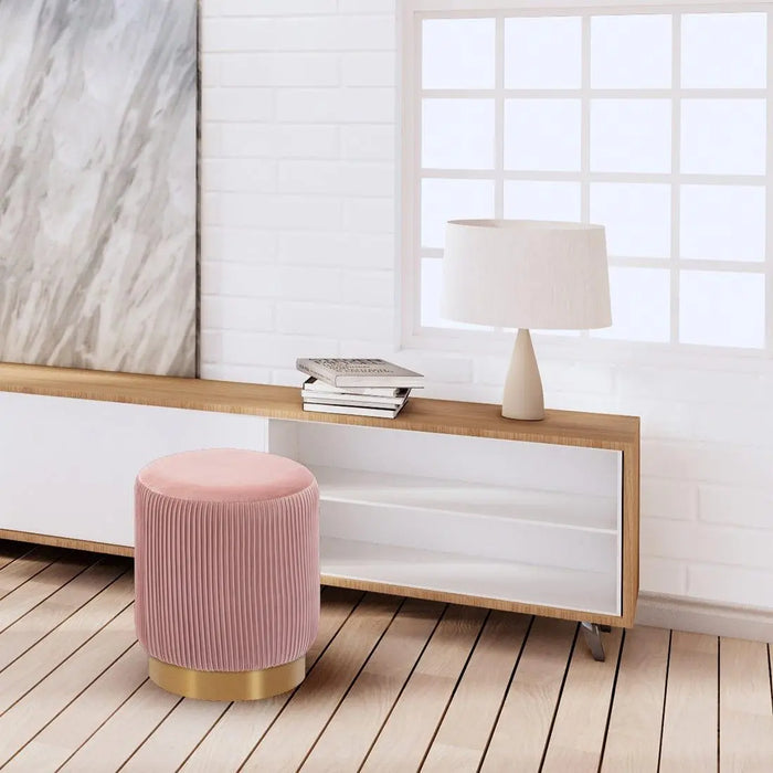 DOE BUCK ROUND VELVET GOLD OTTAMAN/POUFEE IN LIGHT PINK - Ouch Cart