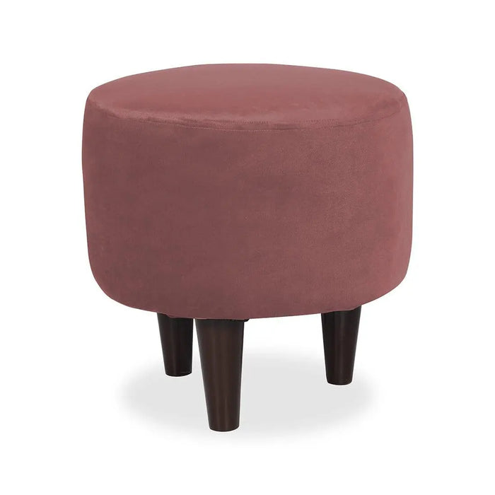 DOE BUCK ROUND VELVET OTTOMAN WITH WOODEN LEG IN PINK - Ouch Cart