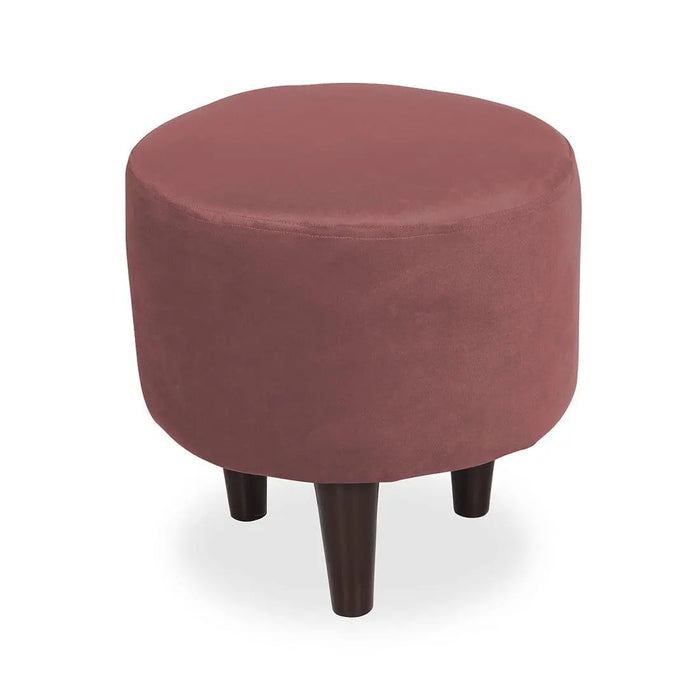 DOE BUCK ROUND VELVET OTTOMAN WITH WOODEN LEG IN PINK - Ouch Cart