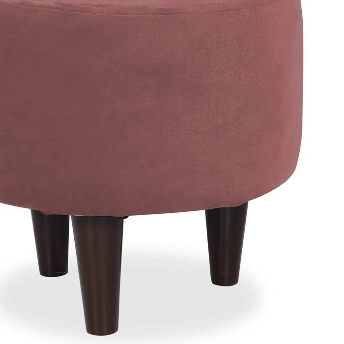 DOE BUCK ROUND VELVET OTTOMAN WITH WOODEN LEG IN PINK - Ouch Cart