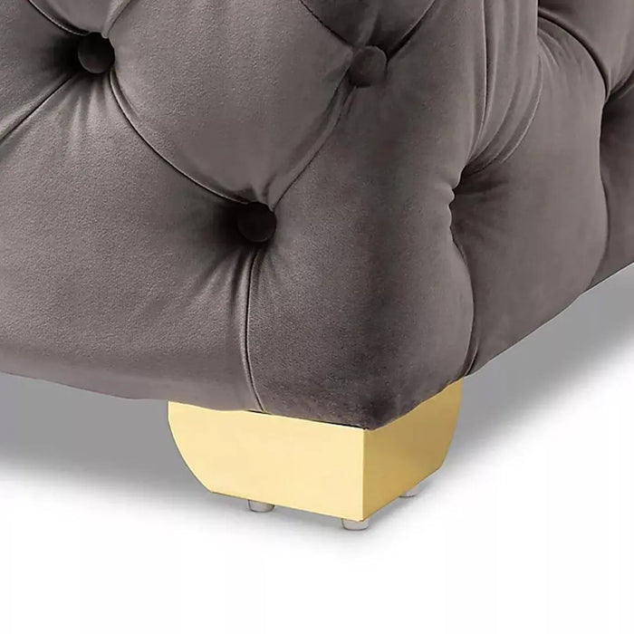 DOE BUCK SQUARE VELVET OTTOMAN/POUFEE IN GREY /GOLD - Ouch Cart