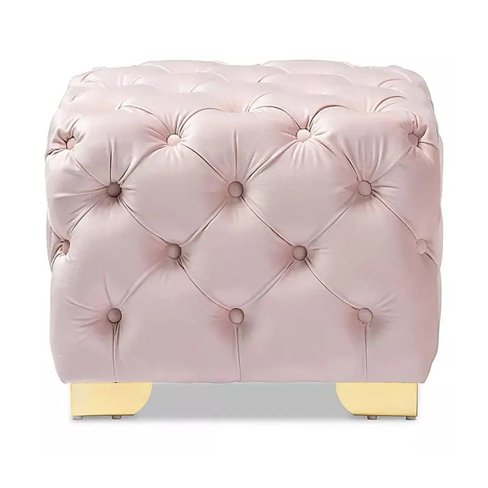 DOE BUCK SQUARE VELVET OTTOMAN/POUFEE IN PINK /GOLD - Ouch Cart