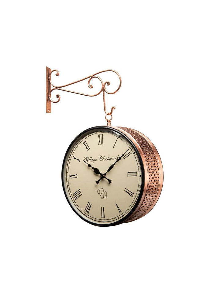Double Sided Copper Jali Station Wall Clock 10 Inches - Ouch Cart