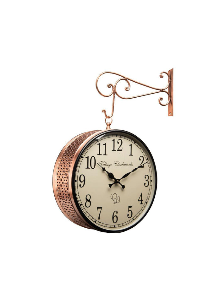 Double Sided Copper Jali Station Wall Clock 10 Inches - Ouch Cart