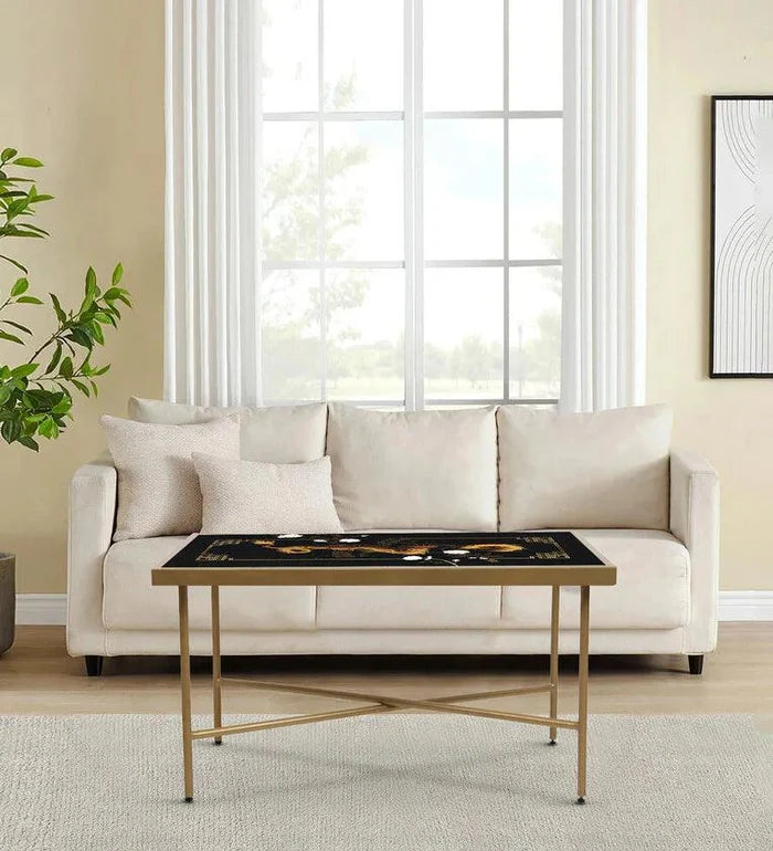 Dragon Glass Top Coffee Table in Black Colour - Ouch Cart